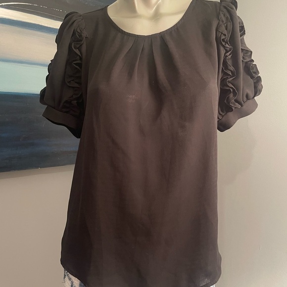 Trendy Black Ruffle Sleeve Blouse Sz. Small NWOT - Picture 3 of 12